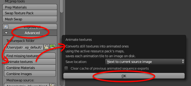 Animate textures button