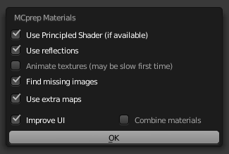 Prep material settings