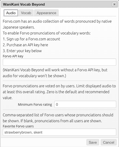 Audio settings