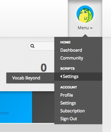 Settings accessed from dashboard